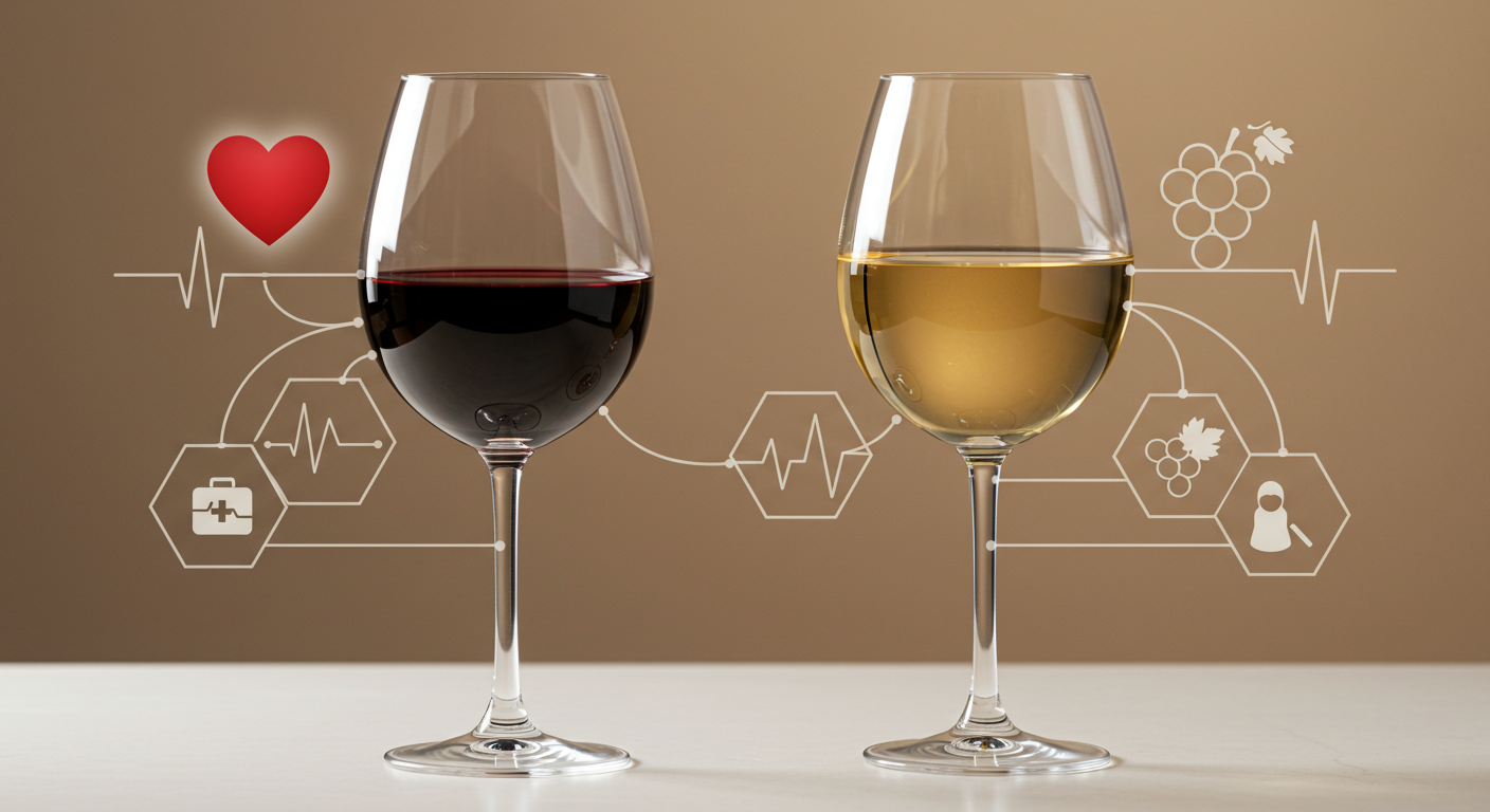 Ly vang đỏ và trắng biểu tượng cho lợi ích sức khỏe từ rượu vang