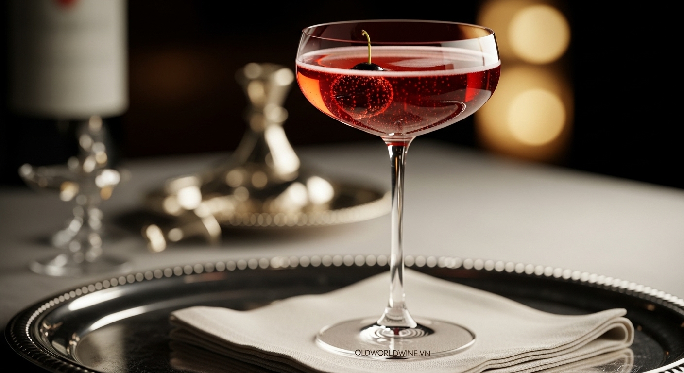 Cocktail Kir Royal sang trọng với Champagne và rượu mùi lý chua đen phong cách Pháp