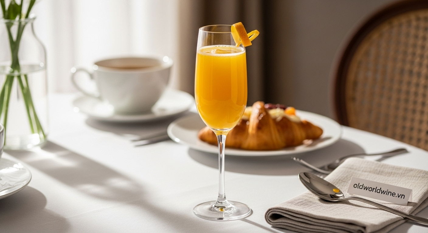 Cocktail Mimosa từ Champagne và nước cam – đồ uống brunch kinh điển phong cách Pháp