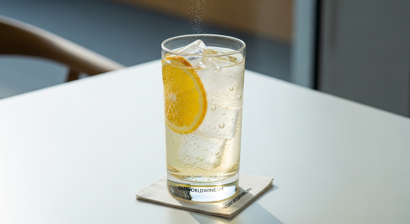 Ly cocktail spritzer từ rượu vang trắng và soda – đồ uống thanh mát mùa hè phong cách Áo – Đức