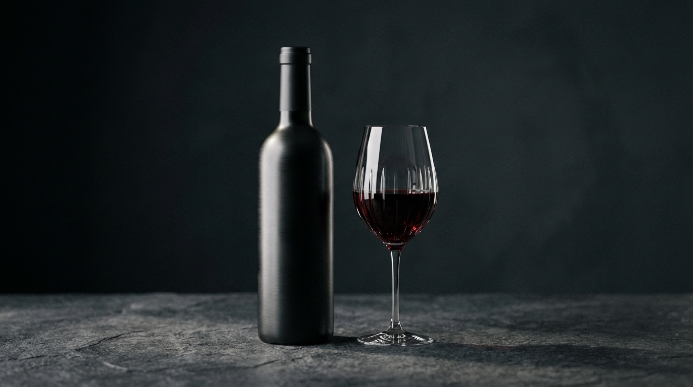 Chai rượu vang không cồn cao cấp nhập khẩu trên nền tối sang trọng
