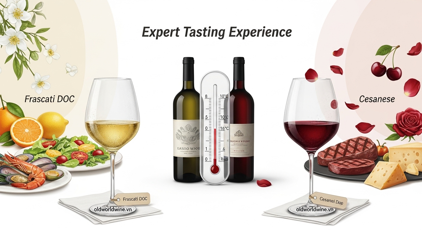 Phong cách hương vị và cách thưởng thức rượu vang Lazio – từ nhiệt độ phục vụ đến pairing món ăn chuẩn chuyên gia