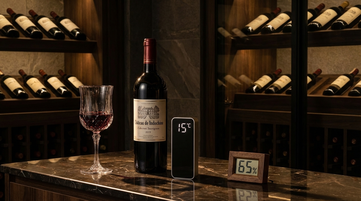 Nhiệt độ bảo quản rượu vang đỏ lý tưởng tại Việt Nam với nhiệt kế hiển thị 15 độ C