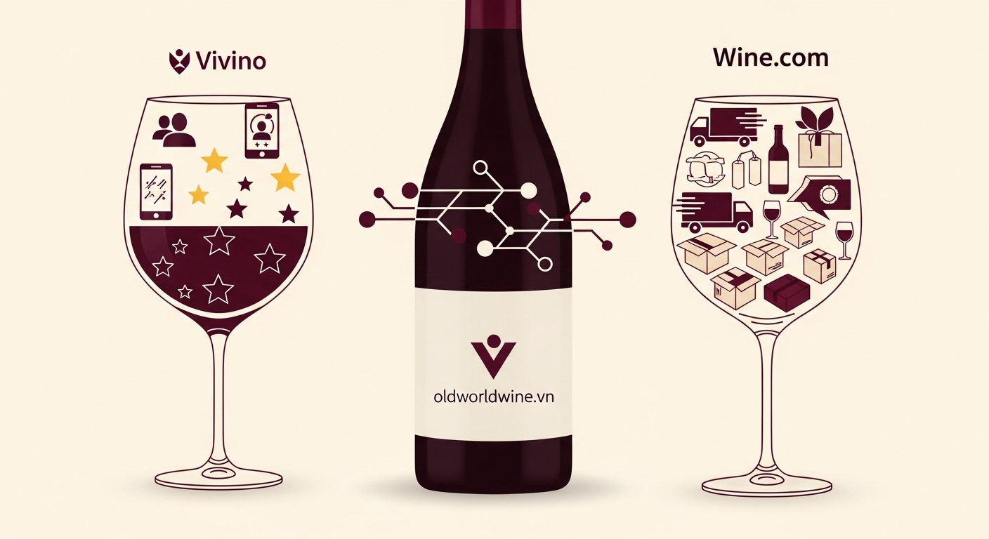 Minh họa tương lai ngành rượu vang trực tuyến với hai chiến lược song song của Vivino và Wine.com