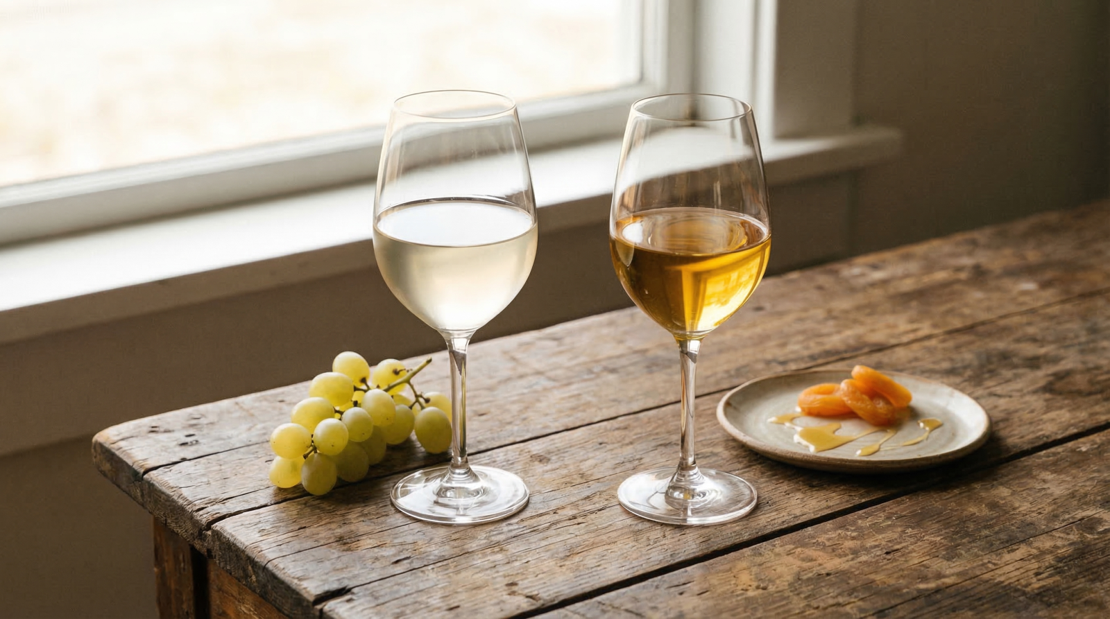 Hình ảnh minh họa sự khác biệt giữa rượu vang ngọt và vang khô giúp người mới hiểu cách chọn đúng theo khẩu vị