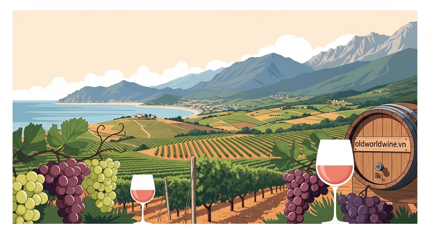 Toàn cảnh vùng rượu vang Abruzzo – từ biển Adriatic đến núi Apennines, với vườn nho Montepulciano và Trebbiano đặc trưng