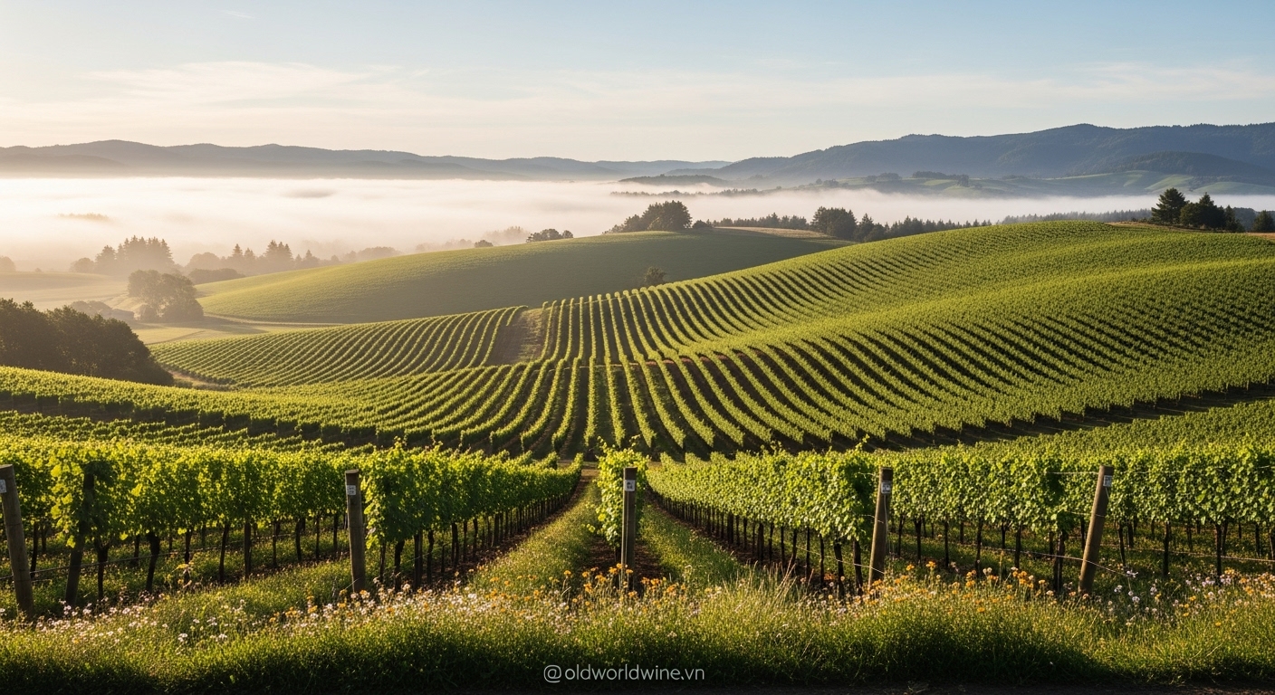 Vườn nho Pinot Noir tại Oregon – vùng đất rượu vang khí hậu mát nổi tiếng của Mỹ